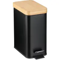 Relaxdays badkamer prullenbak - 5 liter - uitneembaar bakje - softclose - bamboe deksel - toilet - zwart