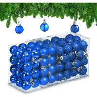 Relaxdays kerstballen set van 96 - plastic - 3 cm - mat - glanzend - glitters - onbreekbaar - blauw