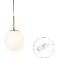 QAZQA Art Deco hanglamp goud met opaalglas incl. railadapter wit 1-fase - Iconic Flore
