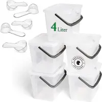 Novaliv 5x wasmiddeldoos met deksel 4 liter transparant en maatschep 23,5 x 18 x 18,5 cm waspoeder opbergdoos met handvat wasmiddel opbergbakje wasmiddel wasmiddelbakje waspoederbakje