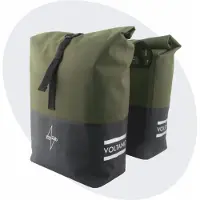 Voltano Dubbele Fietstas Rolltop Reflective Special Edition - Zwart / Olijfgroen - 50 Liter - 100% Waterdicht