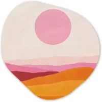 MuchoWow Organische wanddecoratie 40x40 cm - Organisch schilderij Heuvels - Oranje - Zon - Abstract - Muurdecoratie woonkamer - Kamer decoratie - Schilderijen - Muurcirkel aesthetic