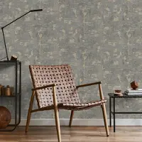 Easy Decor Vliesbehang Metallic Pleister - Donkergrijs - Goud - 10,05m X 52cm