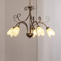 ONLI Hanglamp Odino, 5-lamps, bronskleurig, metaal, glas dimbaar, brons / oud-messing, Woon-/ Eetkamer, metaal, hanglamp