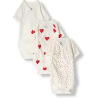 Petit Bateau Set van 3 katoenen body's met korte mouwen en hartjes Unisex Rompertje - Wit/Rood + Wit/Rood + Wit