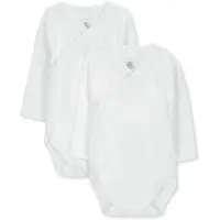 Petit Bateau Setje met 2 effen katoenen rompertjes met lange mouw voor baby's Unisex Rompertje - Wit
