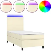 vidaXL Boxspring met matras en LED kunstleer crèmekleurig 100x200 cm
