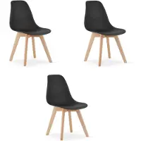 Leobert Set van 3 Eetkamerstoelen KITO – Zwart – Beuken Poten – Kuipstoel met Kunststof Zitting – Tijdloos Design, Functioneel en Duurzaam, Geschikt voor Woonkamer, Eetkamer en Kantoor
