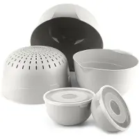 Kadax 5-delige kommenset met deksel, slakommen, plastic kommen voor het bewaren van gerechten, fruitschalen, stapelbare serveerschalen, mengkommen (wit)