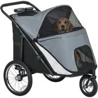 PawHut Hundewagen Hundebuggy mit Netzfenstern, Klappbarer Katzenwagen mit Sicherheitsleine, große Gummiräder für Mittelgroße, Große Hunde bis 30 kg, Oxford, Grau