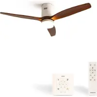 Create - Plafondventilator 40W silent Ø132 cm ABS - Met Verlichting drie temperaturen - Met Wandregelaar - Met Afstandsbediening - 6 Snelheden - Timer - Zomer/Winter functie - Donker hout - WIND CALM