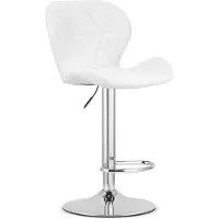 Leobert Barkruk WEST – Kunstleer Wit, Chromen Basis, Rugleuning, Verstelbare Hoogte, 360° Draaibaar, Comfortabele Voetsteun, Antislip Onderstel, Modern Design, Max. 110 kg