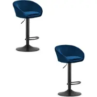 Leobert Set van 2 Barkrukken EAST – Velvet Donkerblauw - Zwarte Basis - Rugleuning, Verstelbare Hoogte, 360° Draaibaar, Comfortabele Voetsteun, Modern Design, Max. 110 kg