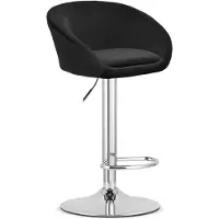 Leobert Barkruk EAST – Velvet Zwart - Chromen Basis - Rugleuning, Verstelbare Hoogte, 360° Draaibaar, Comfortabele Voetsteun, Modern Design, Max. 110 kg