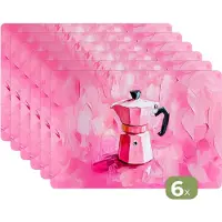KitchenYeah Placemats - 6 stuks - 45x30 cm - Placemat kunststof - Roze - Verf - Coffee - Borden onderleggers - Decoratie voor op tafel - Keuken tafeldecoratie accessoires - Vinyl onderlegger - Tafelversiering
