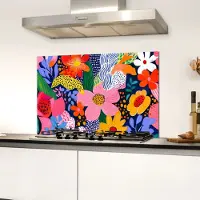 KitchenYeah Spatscherm keuken 60x40 cm - Kookplaat achterwand Kleurrijk - Bloemen - Abstract - Stippen - Muurbeschermer - Spatwand fornuis - Hoogwaardig aluminium