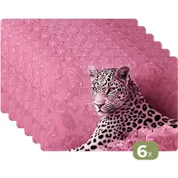 KitchenYeah Placemats - 6 stuks - 45x30 cm - Placemat kunststof - Panter - Luxe - Roze - Borden onderleggers - Decoratie voor op tafel - Keuken tafeldecoratie accessoires - Vinyl onderlegger - Tafelversiering