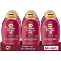 OGX Keratin Oil Shampoo, Met Keratine, Sulfaatvrij, Vermindert Haarbreuk, Voor Glanzend, Lang & Sterk Haar, Anti-Spliss, 6x385 ml