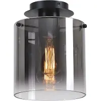 Searchlight Sweden 1-lichts plafonnière - Mat zwart en gerookt glas