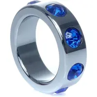 Power Escorts - RVS Metalen Cockring - Met Blauwe Diamanten Steen - Small - Inner Dia 3,5 CM - Outer Dia 4,5 CM