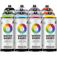 Montana Colors MTN Waterbasis 12 kleuren spuitbussen pakket - Lage druk, matte afwerking graffiti spuitverf - 400ml