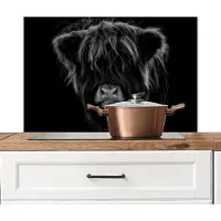 KitchenYeah Spatscherm keuken 80x55 cm - Kookplaat achterwand Schotse hooglander - Zwart - Muurbeschermer - Spatwand fornuis - Hoogwaardig aluminium