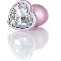 Power Escorts - Pearl Pink Heart Design Anal Plug Met Clear Stone 7 Cm Dia 2,7 Cm
