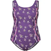 Ulla Popken Badpak geel / donkerlila / oudroze / zwart / offwhite