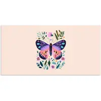 PosterMonkey Poster 150x75 cm - Bloemen - Bladeren - Vlinder - Kleurrijk - Posters - Kamer decoratie - Wanddecoratie woonkamer - Muurdecoratie slaapkamer