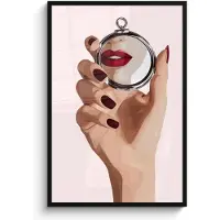 PosterMonkey Poster in lijst - Fotolijst 80x120 cm - Posters - Spiegel - Rode lippen - Posterlijst zwart - Decoratie - Wanddecoratie woonkamer - Muurdecoratie slaapkamer