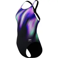 Speedo Fl Placement Printed Powerback Swimsuit Zwart UK 32 Vrouw