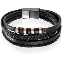 Mendes Leren heren armband Multi Edelstaal Zwart Rose-21.5cm