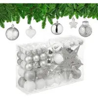 Relaxdays kerstballen - set van 101 - plastic - onbreekbaar - kerstpiek ster - zilver/wit