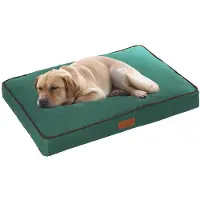 OEM Indoor Hondenbed, Zacht en Wasbaar Matras, Waterdichte Oxford Stoffen Hoes, Polyester Vezelvulling, Past op 122 cm Bench, Maat XXL: 117 x 75 x 10 cm, Groen met Bruine Bies