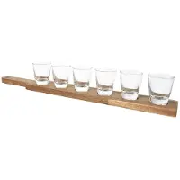 Cook Concept Shotglazen - 6 stuks - met houten houder - 30 ml - 8 cm per glas - 45 x 6 cm - serveerblad/dienblad