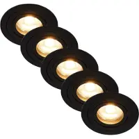 Lighto Inbouwspot zwart rond kantelbaar - Met GU10 fitting en dimbare GU10 LED lamp - 5 stuks