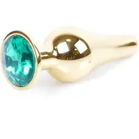 Power Escorts - Groot Formaat Butt plug 9.5 cm - vette Dia 3 cm - Super Stijlvol Goud kleur met Groene Steen - Anaal plug - Opwindend en Stimulerend - Gemakkelijk gebruikbaar - Handige verpakking