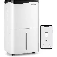 Costway 50 l/dag bouwdroger, 4 modi, slimme luchtontvochtiger met 24-uurs timer & ventilator & slaapmodus, waterreservoir van 5 liter & afvoerslang, led-anzige, kamergrootte ca. 250 m³ (100 m²)