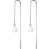 Charme Bijoux Lange oorbellen-Zilver- Synthetische-parel doorsteek oorbellen- Wit