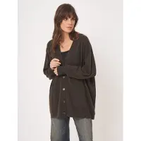 REPEAT cashmere Oversized fijngebreid kasjmier vest met v-hals - Maat 36 - Dark Brown - Dames -