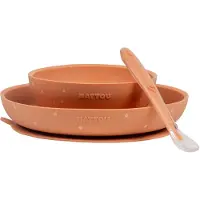 Nattou SILICONE Serviesset Voor Kinderen Silicone 3 Stuks - 19,2 cm - Terracotta Patroon