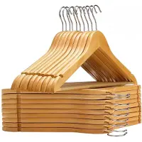 Ceruzo 24 x Houten Kledinghangers - Kleerhanger - Inkeping Broeklat - Metalen 360° Haak - Naturel