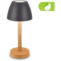B.K.Licht BRILONER Serina Wood – LED Tafellamp oplaadbaar – dimbaar met touch – warm wit licht – voor binnen und buiten – IP44 spatwaterdicht – antraciet-hout – Ø13,5 x 30 cm