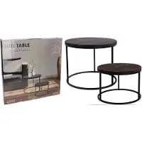 H&S - Ronde Bijzettafels Set van 2 - Hout & Metaal - Ø57x45 cm / Ø50x35 cm - Industrieel & Modern