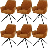 Mendler Set van 6 eetkamerstoelen -G67, keukenstoel met armleuningen, draaibaar met automatische terugkeer, chenille, Oeko-Tex MVG ~ mosterdgeel