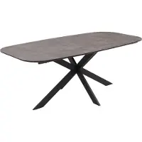 Mendler Eettafel -O56, tafel eettafel, MDF metaal 200x100cm ~ grijze steenlook