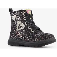 Blue Box meisjes veterboots met glitters en hartjes zwart maat 25