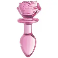 XR Brands Pink Rose - Glass Butt Plug - Medium pink