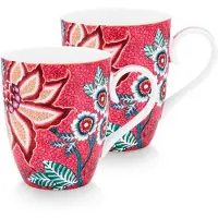 Pip studio Mok Flower Festival Dark Pink 350 ml (2-Delig)