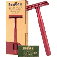 Bambaw Metalen Scheermes – Scheermesjes mannen vrouwen – Safety Razor Mannen – Safety Razor voor vrouwen – Voor Double Edge Mesjes - Rood